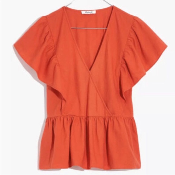 Madewell Tops - ⭕️ PRICE FIRM Madewell Size XS Orange Linen Blend Ruffle Top